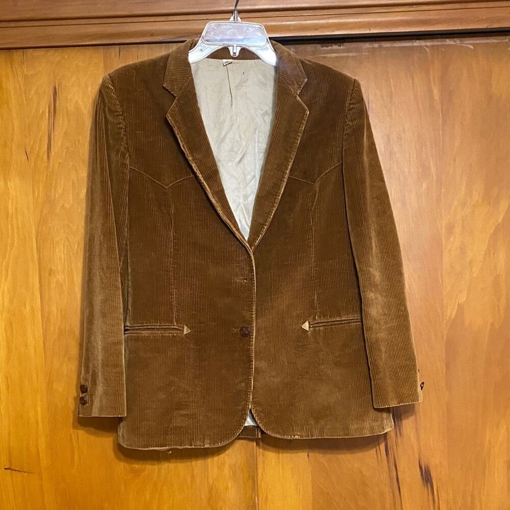 Vintage Cowboy Collection Brown Corduroy Blazer Wood Buttons Horse Western VTG